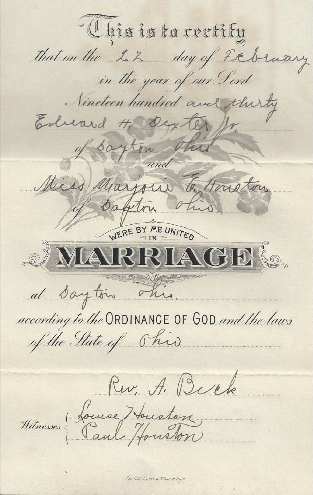 Ed-Marj Dexter Marriage Record